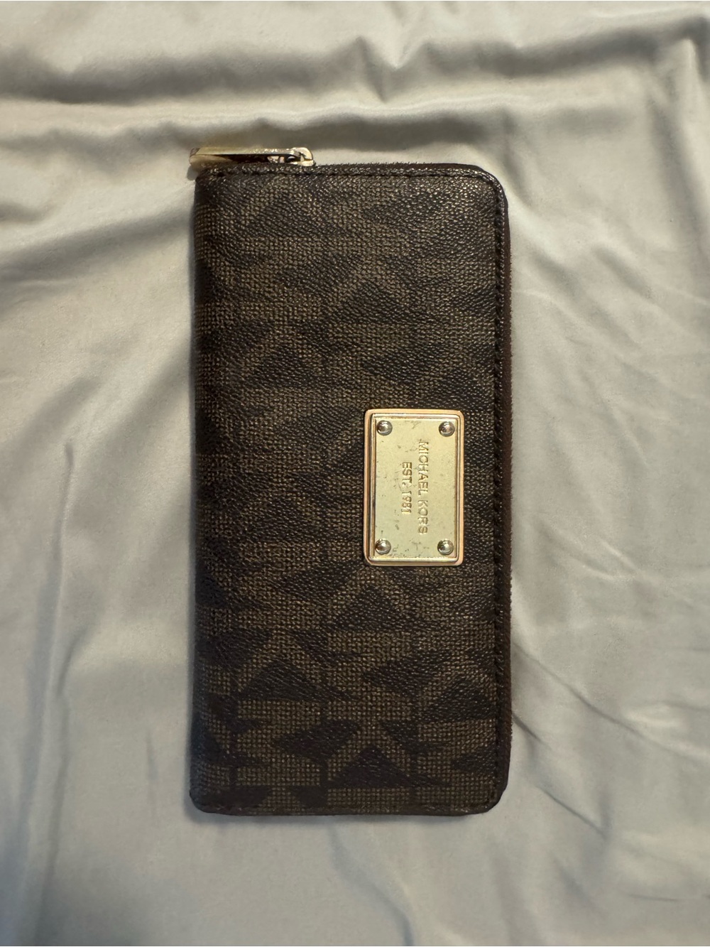 Michael Kors Brown Wallet with Gold Logo Zip Pull